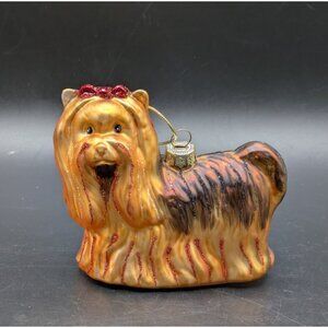 Blown Glass YORKIE Yorkshire Terrier Show Dog Christmas Ornament 4"